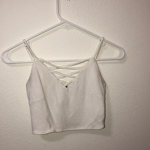 white lace up crop